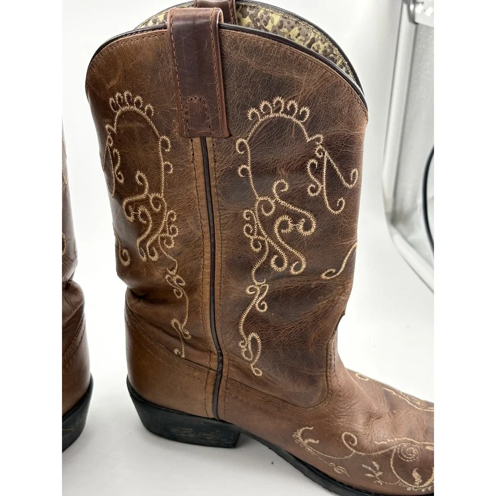 Smoky Mountain Youth Jolene Cowgirl Boots 4Y Brown Leather Snip Toe Embroidered